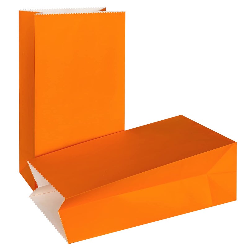 KEYYOOMY Mini Bright Color Paper Bags Orange Party Favor Bags Small Party Goodie Bag Paper Lunch Bag (Orange, 50 CT, 3.5 X 2.4 X 7.1 In) - Image 1
